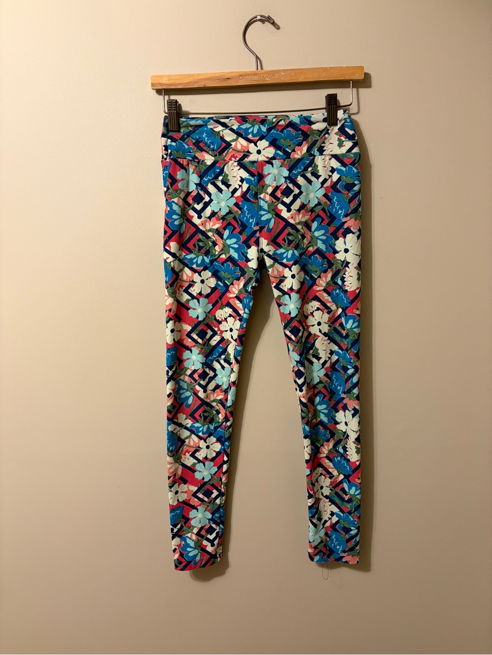 LuLaRoe Women’s Floral Geo Leggings in Blue, Pink & White One Size